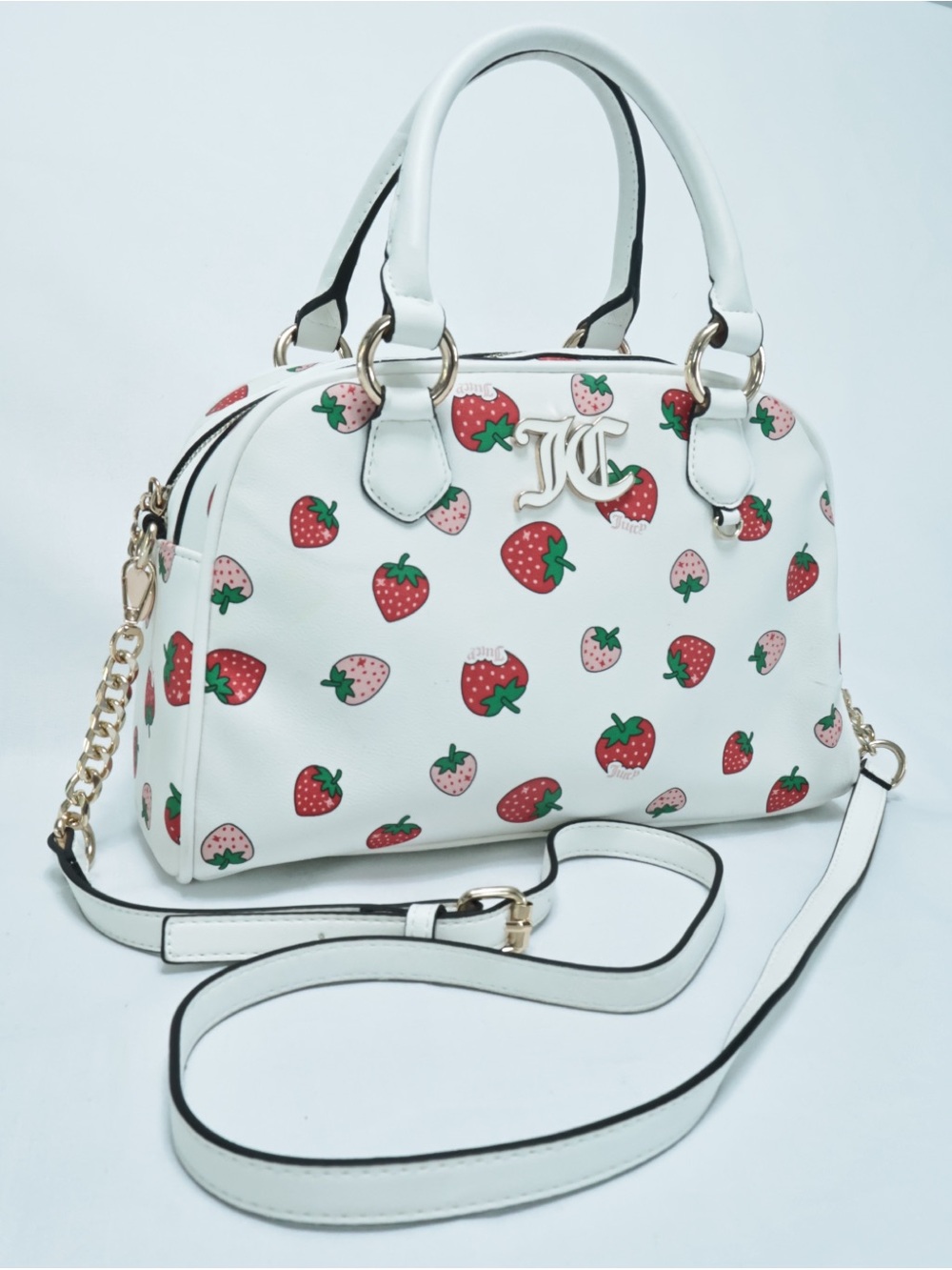 Juicy Couture White Strawberry-Print Satchel Handbag